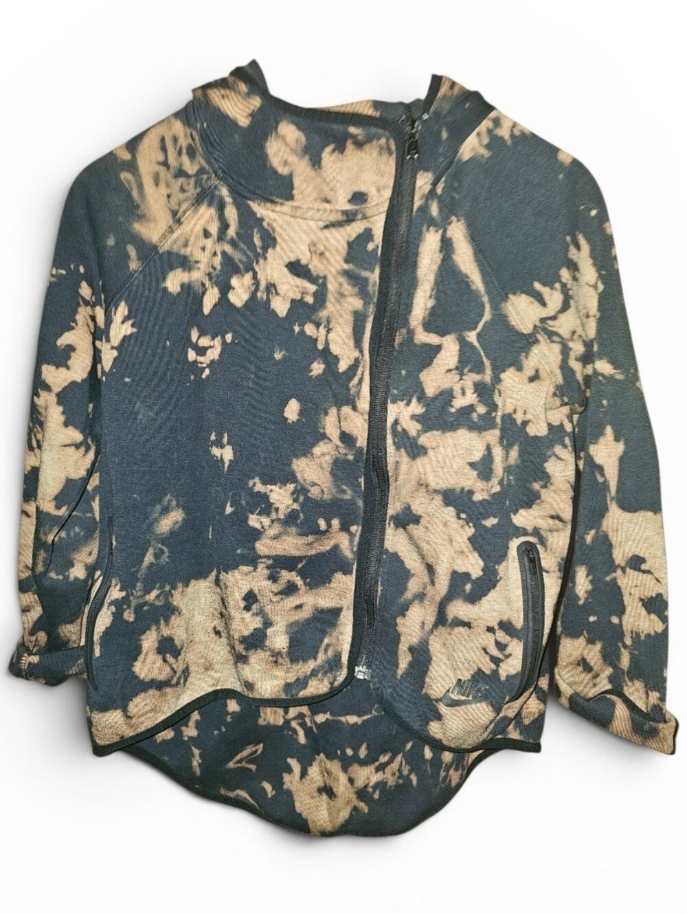 NIKE Custom Black Bleached Zip Up Hoodie Jacket - Small
